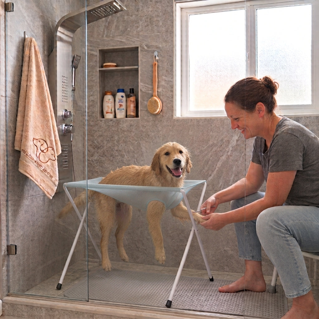 Un perro tranquilo. Un baño seco. Diez minutos.